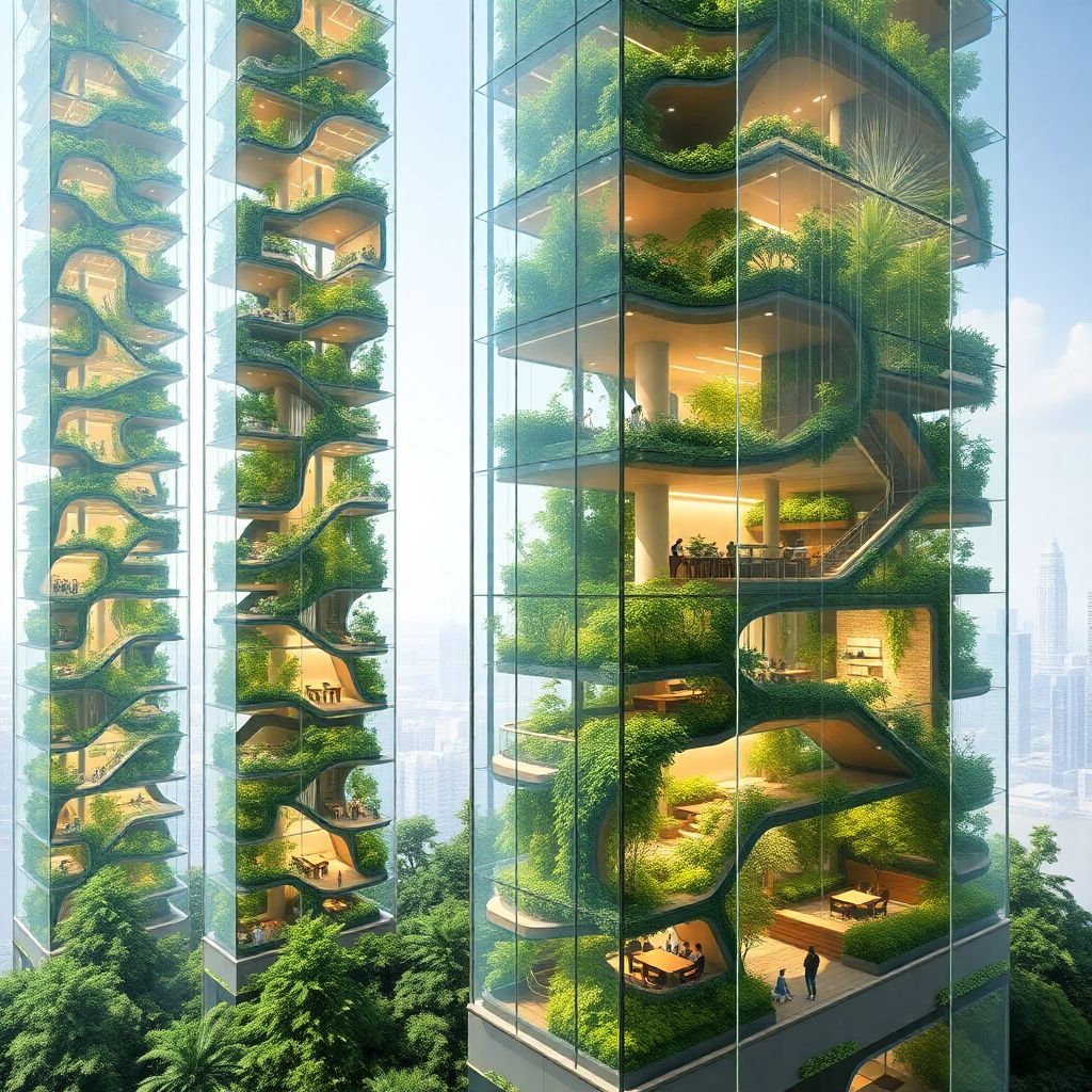 Стеклянные башни с бионами: синергия технологий и природы будущего