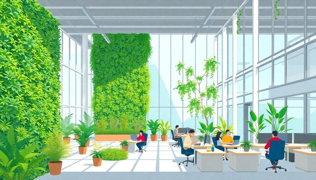 Вертикальные сады в офисных зданиях: дизайн, преимущества и вызовы - иллюстрация