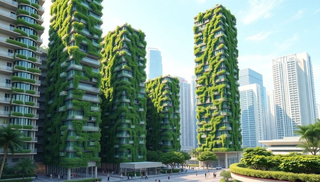 Зелёные фасады и их влияние на микроклимат города - иллюстрация